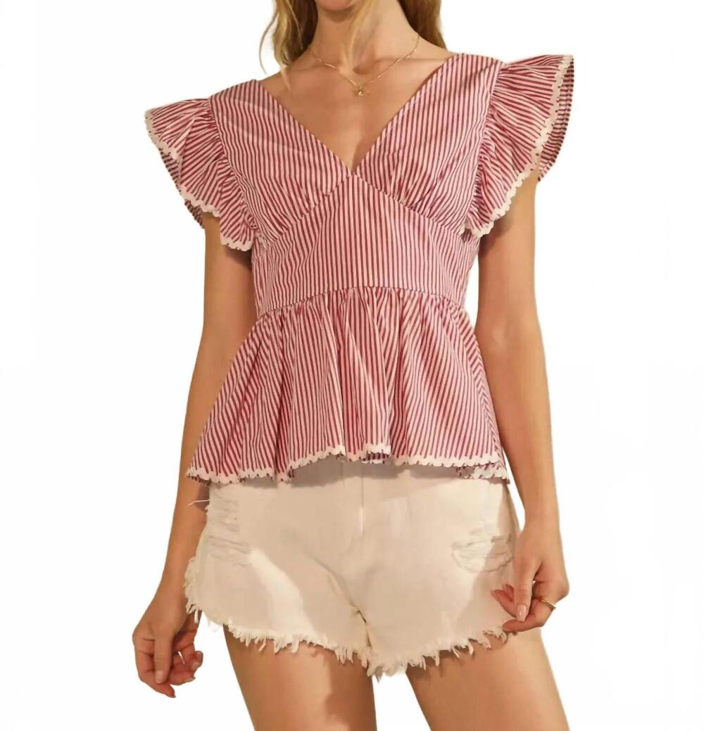 NEW ODDI yarn dye striped peplum top in red